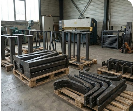 Metal table bases in production